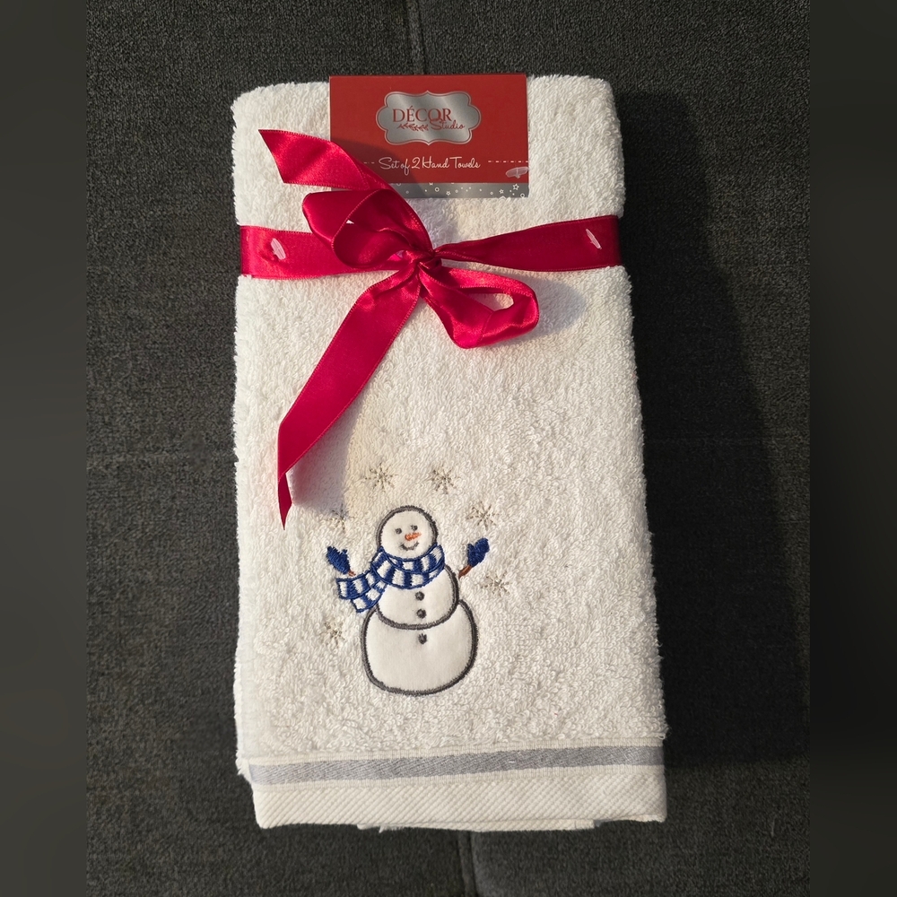 Snowman Embroidered White Bath Towel